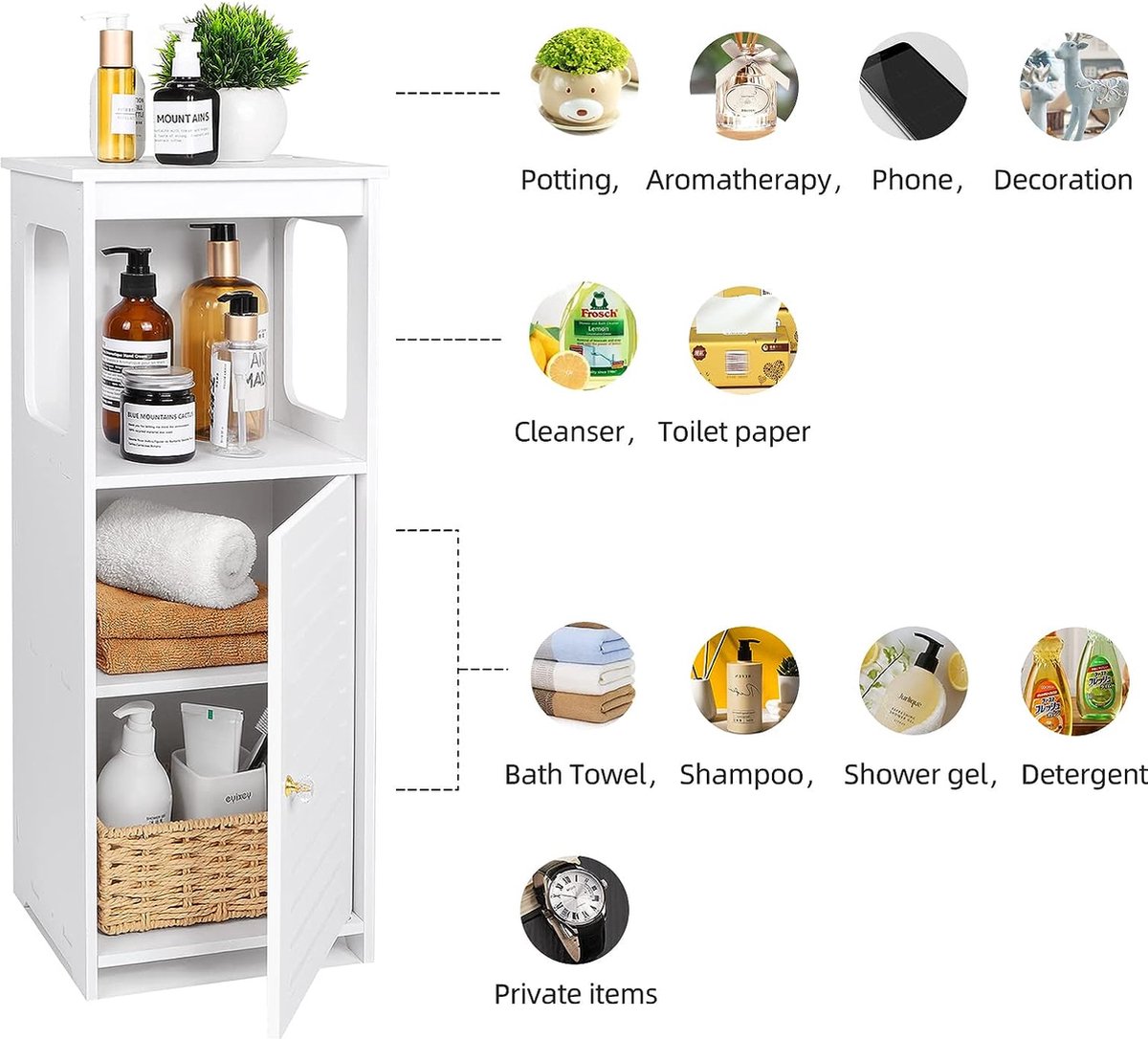 Bamboe Boekenkast Met 4 Lagen - Duurzame Multifunctionele Opbergkast V Badkamer Woonkamer Of Hal 62x33x112 Cm