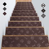 Tapis d'escalier pour escaliers en bois, tapis d'escalier antidérapant et sûr, escaliers avec double autocollant, pour personnes âgées, enfants, animaux domestiques (76 x 20 cm, 15 pièces patte de chien marron)