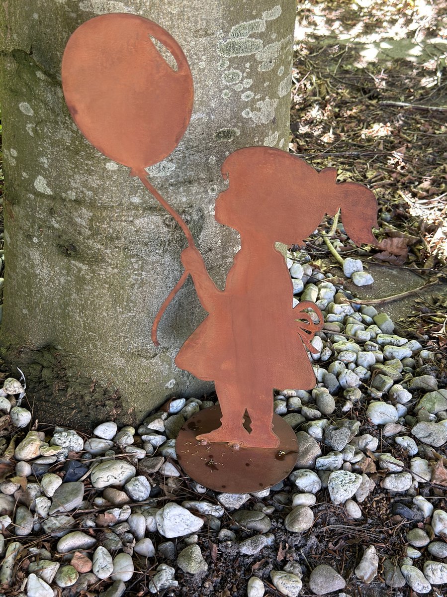 Meisje met ballon - Tuin - Graf - Decoratie - Edelroest - Troost - Cadeau - Herinnering AF-415T