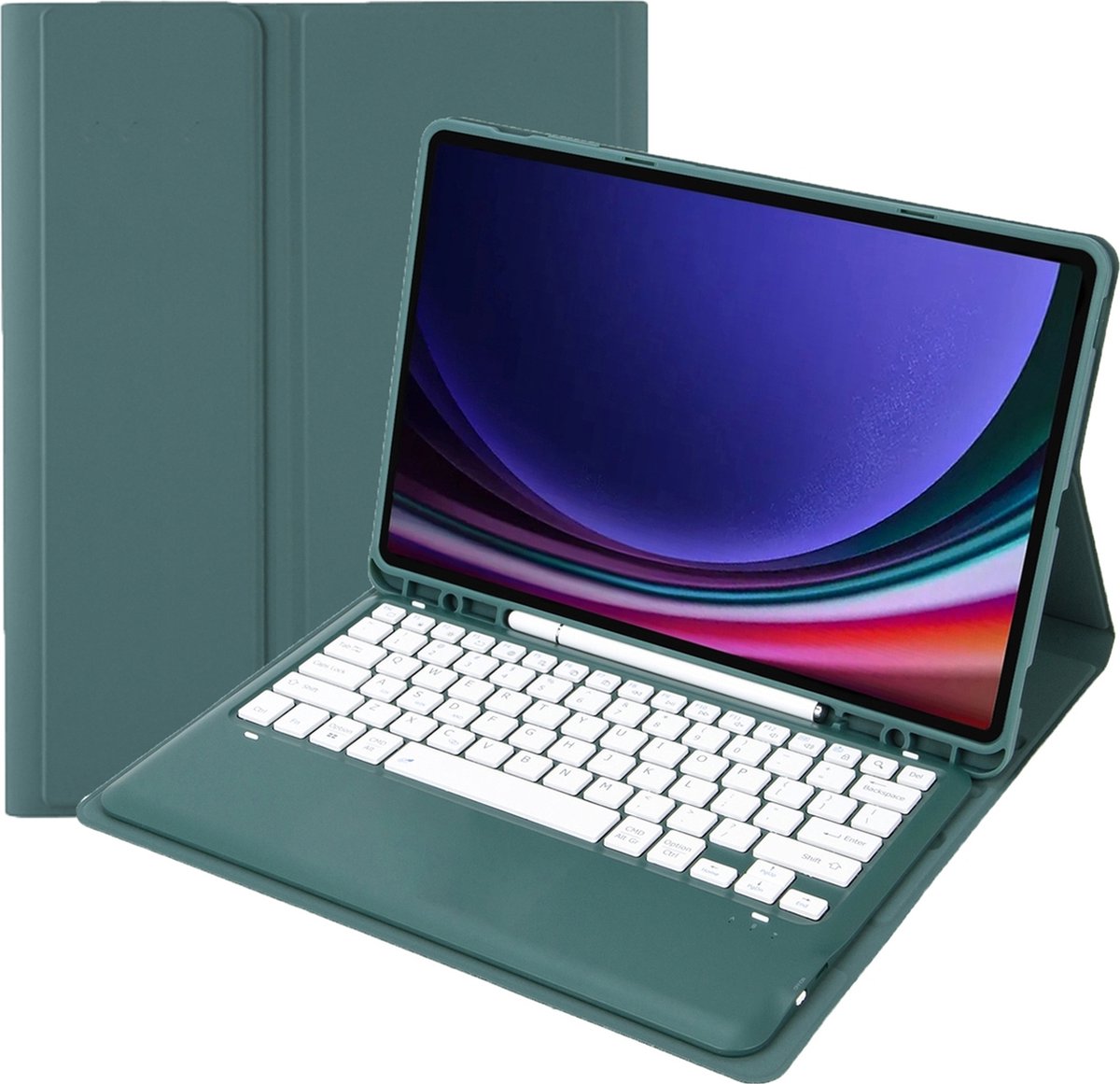Mobigear Tablethoes geschikt voor Samsung Galaxy Tab S9 Plus Hoes | Mobigear Keys QWERTY Bluetooth Toetsenbord Bookcase + Stylus Houder - Groen