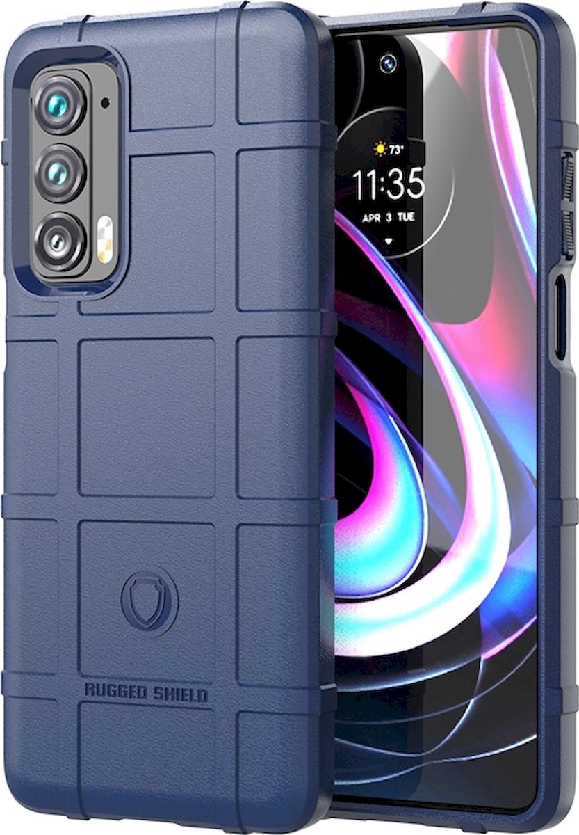 Mobigear Hoesje geschikt voor Motorola Edge (2021) Telefoonhoesje Flexibel TPU | Mobigear Rugged Shield Backcover Shockproof | Schokbestendig Edge (2021) Telefoonhoesje | Anti Shock Proof - Blauw