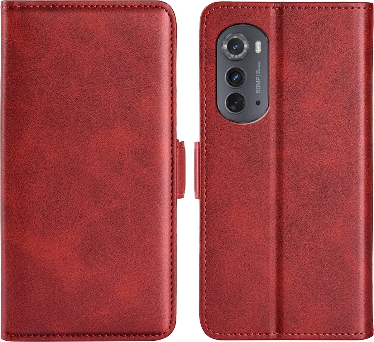 Mobigear Telefoonhoesje geschikt voor Motorola Edge (2022) Hoesje | Mobigear Slim Magnet Bookcase Portemonnee | Pasjeshouder voor 3 Pasjes | Telefoonhoesje voor Pinpas / OV Kaart / Rijbewijs - Rood