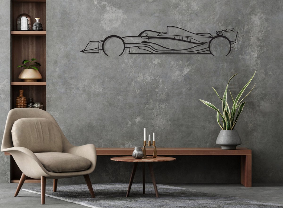 Formula 1 Silhouette – Metaal Kunst - Wanddecoratie - Man Cave - Auto Decoratie - 80cm X 20cm - Muurdecoratie - Cadeau voor man