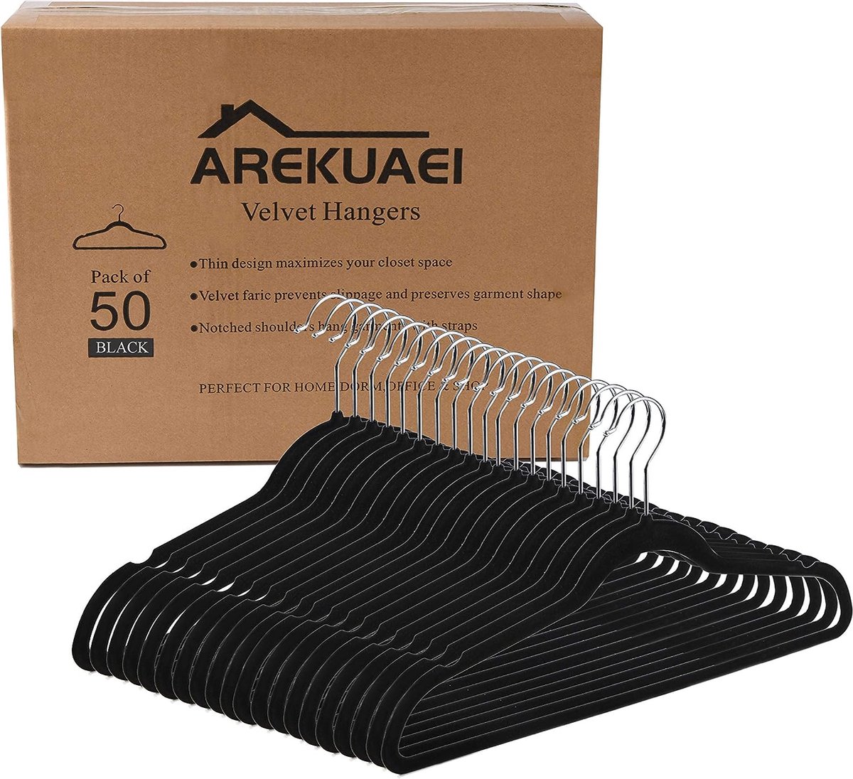 Antislip zwart fluwelen hangers - pakhangers (50 stuks), ultradun, ruimtebesparend, 360 graden draaibare haak, sterk en duurzaam voor jassen, jassen, broeken en kledingstukken