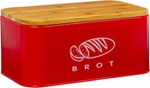 Broodtrommels met deksels, ecologische bamboe deksels, kan worden gebruikt als snijplank, ruime retro metalen broodtrommel, broodopslag en lang vers houden 30 cm * 18 cm * 14 cm rood