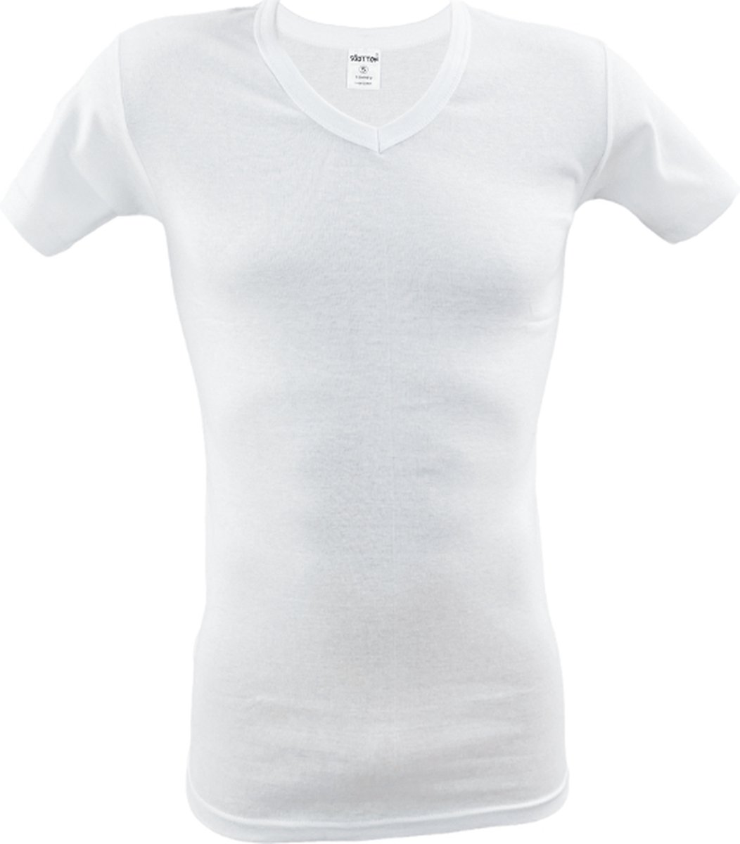 SQOTTON® V-hals T-shirt - Wit - Maat M