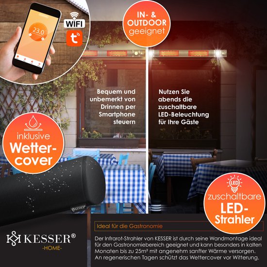 KESSER® Infrarood warmtestraler, 3000 W, IR-gastro-bar, terrasstraler