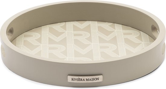 Foto: Riviera maison dienblad rond serveerblad met handvaten rm monogram mini tray round beige hout