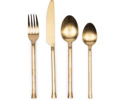 Riviera Maison bestekset, 1 persoons, Vork, mes, lepel, dessertlepel - RM Navigli Cutlery 4 stuks - goud