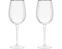 Riviera Maison Wijnglas, glas met ribbel, Gouden rand - Les Saisies Wine Glass 555 ml - Transparant - set van 2 stuks Riviera Maison Wijnglas, glas met ribbel, Gouden rand - Les Saisies Wine Glass 555 ml - Transparant - set van 2 stuks