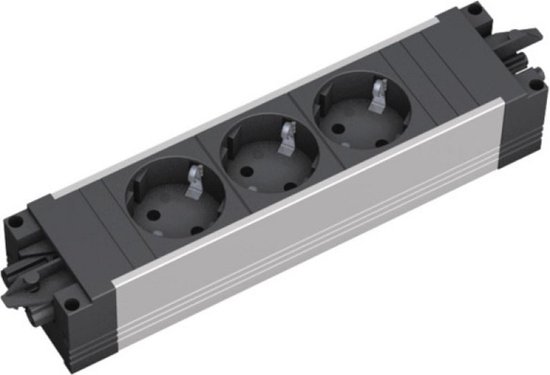 Foto: Bachmann stekkerdoos met wieland gst18 installatiestekker en 3 contacten zwart zilver