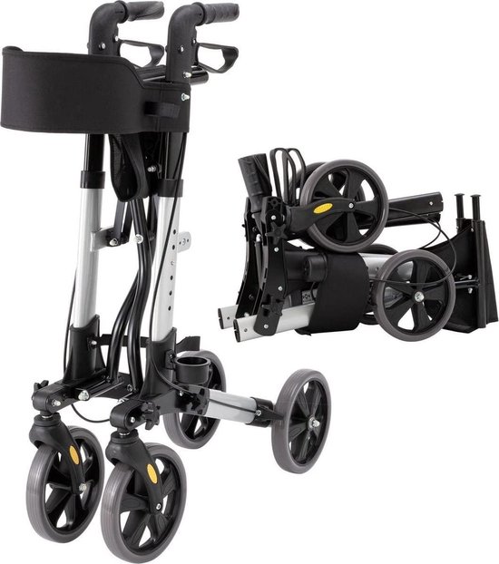 SMH LINE® Lichtgewicht Rollator - Dubbel Opvouwbaar - Incl. Led lamp - Zwart