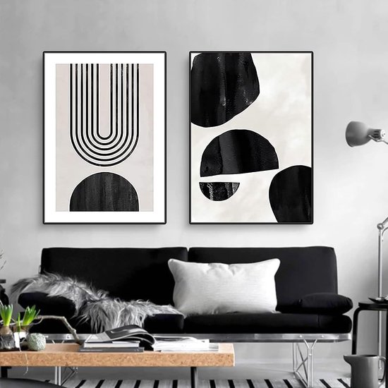 Affiche Murale Géométrique Minimaliste, Noir, Beige, Art Abstrait
