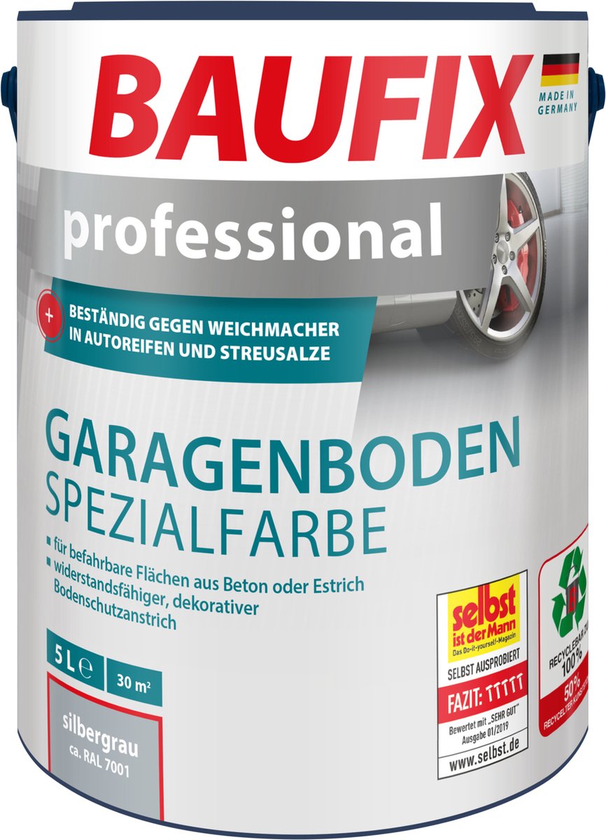 BAUFIX Professionele garagevloer verf zilvergrijs 5 Liter bol