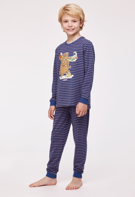 Woody pyjama jongens/heren - donkerblauw-bruin - mammoet - 232-10-PZL-Z/915 - maat 176