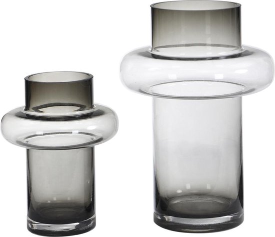 OZAIA Set van 2 vazen van getint glas - D25 x H30 cm - Glas - Gerookt grijs - VALOIT L 20.5 cm x H 30.3 cm x D 20.5 cm