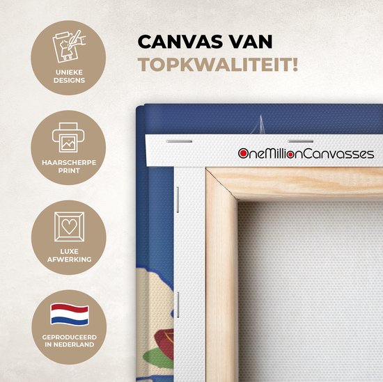 Carte des Nederland avec des vues 90x140 cm - Tirage photo sur toile (Décoration murale salon / chambre)