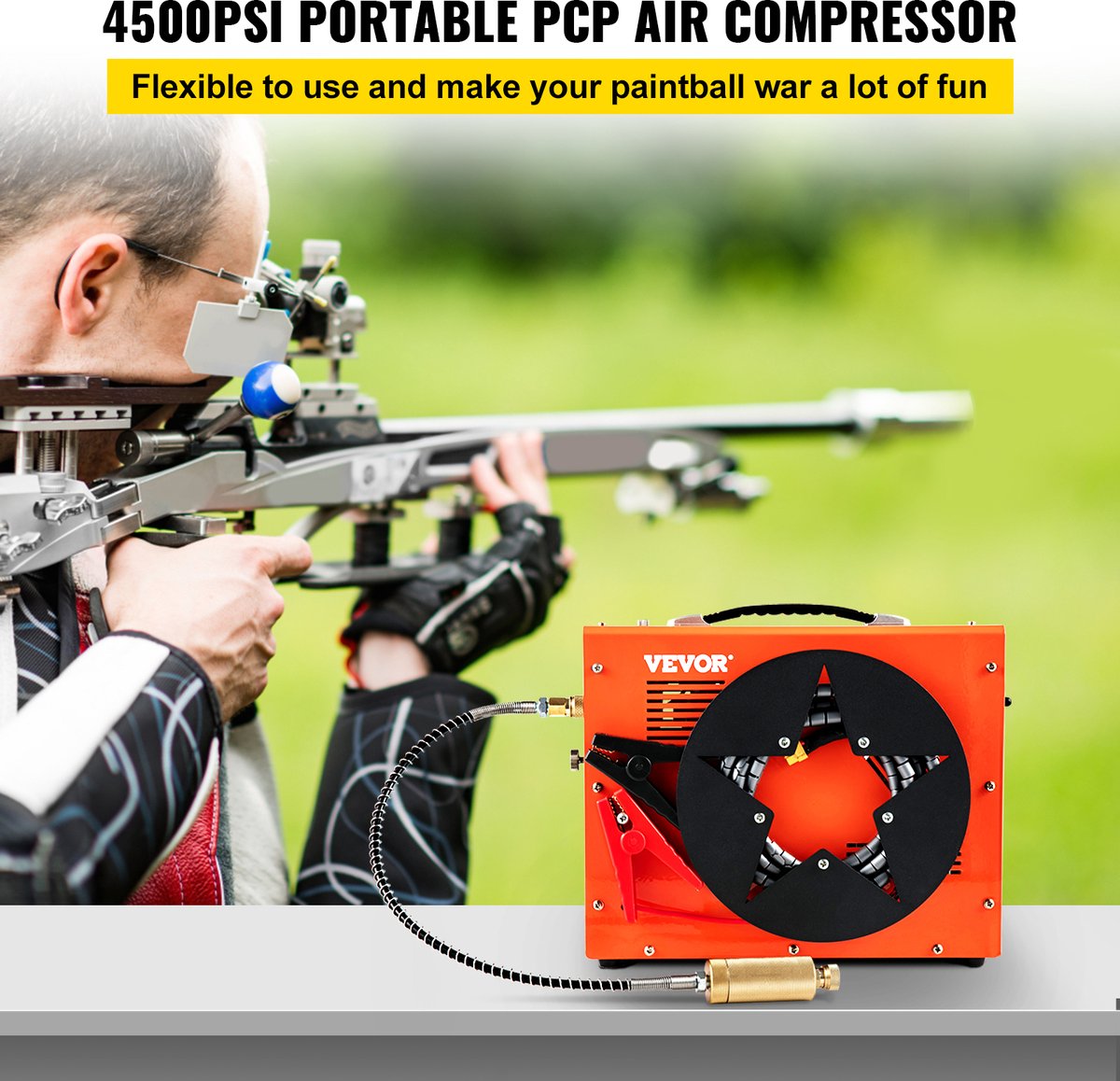 VEVOR Pompe électrique à air Haute Pression PCP 220 V 110 V AC / 12 V DC  Compresseur Plongée 300 W Air Comprimé Manuellement 4500 PSI Pompe  Pneumatique pour Pistolet à Air et de Paintball