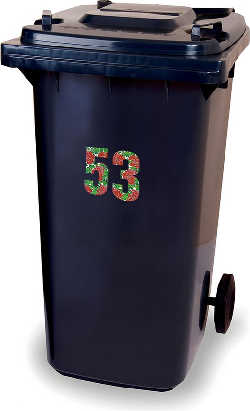 Donkerblauwe kliko met nummer 53 in rozenprint.