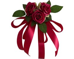 autodeco.nl MIA DONKER ROOD Buitenspiegels Decoratie - Trouwauto Versiering Donker Rode Rozen met Linten - Bloemen op de Auto Bruiloft - Trouwerij - Huwelijk - Bruiloft Decoratie - Versiering Spiegel Auto - Autoversiering voor Volgauto's