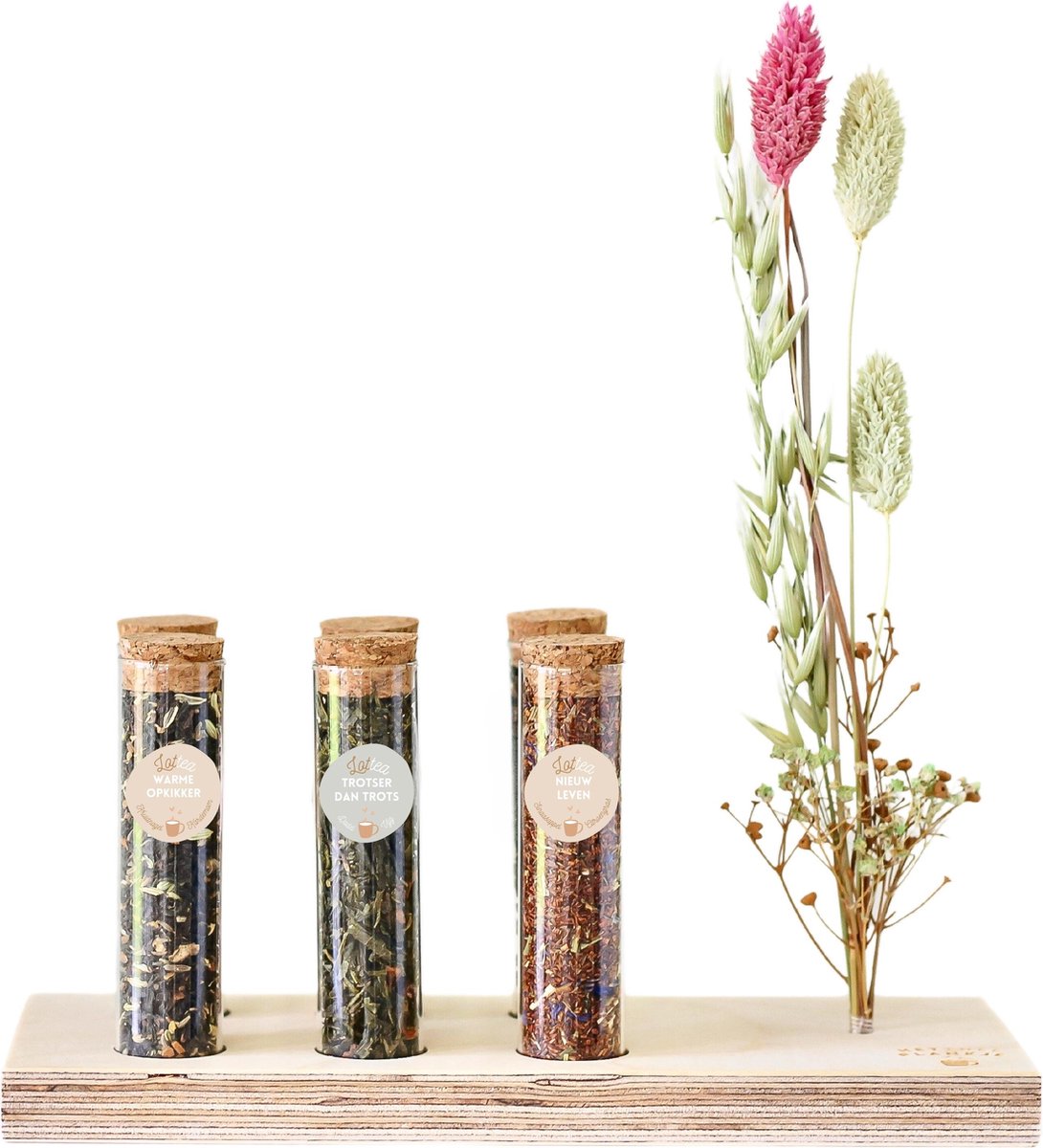 Het Theeplankje Opbeuren - theeplank, thee proeverij pakket, thee cadeau, thee pakket, thee geschenk, troost cadeau, cadeau set, gift set, brievenbus cadeau