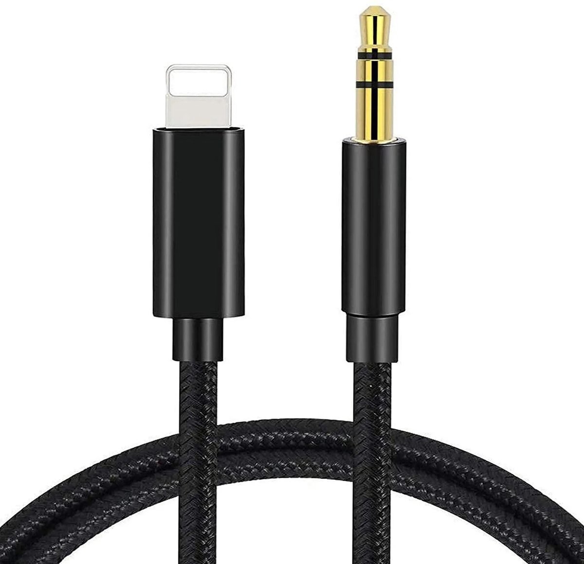 JUALL Lightning naar 3,5 mm Jack Kabel - Lightning naar AUX Audio Kabel - Voor Auto & Koptelefoon - 1 Meter - Zwart Gevlochten