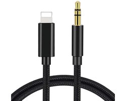 JUALL Lightning naar 3,5 mm Jack Kabel Geschikt voor iPhone - Lightning naar AUX - Audio Kabel - Voor Auto & Koptelefoon - 1 Meter - Zwart Gevlochten