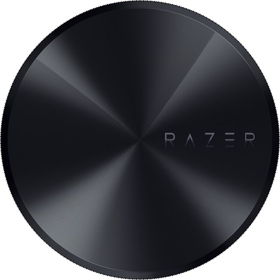 Zwarte Razer volume knop met gestreept oppervlak.