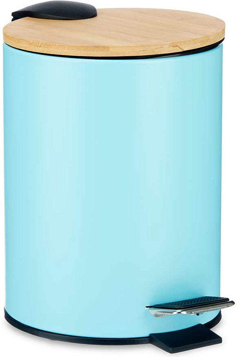 Goedkoopste Berilo Prullenbak/pedaalemmer - turquoise blauw - 3 liter - metaal/bamboe - 17 x 23,5 cm