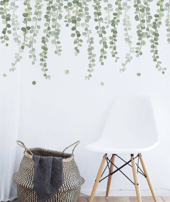 Muursticker - Raamsticker Wijnstok print - Eucalyptus - Tak - Plant - Winter - Muur Sticker / Raam sticker Keuken – Handgeschilderd | Kinderkamer | Jongens – Meisjes – Baby | Decor - Poster | Verwijderbaar – Zelfklevend plakfolie | DH Collection