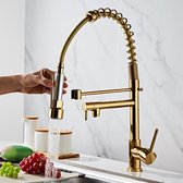 professionele keukenkraan met 2 handvatten-Flexibele sproeikop-goud