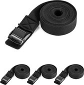 4 stuks spanband met klemslot en krasvaste pad, 2,5 cm x 3 m spanband belastbaar tot 250kg, zwart