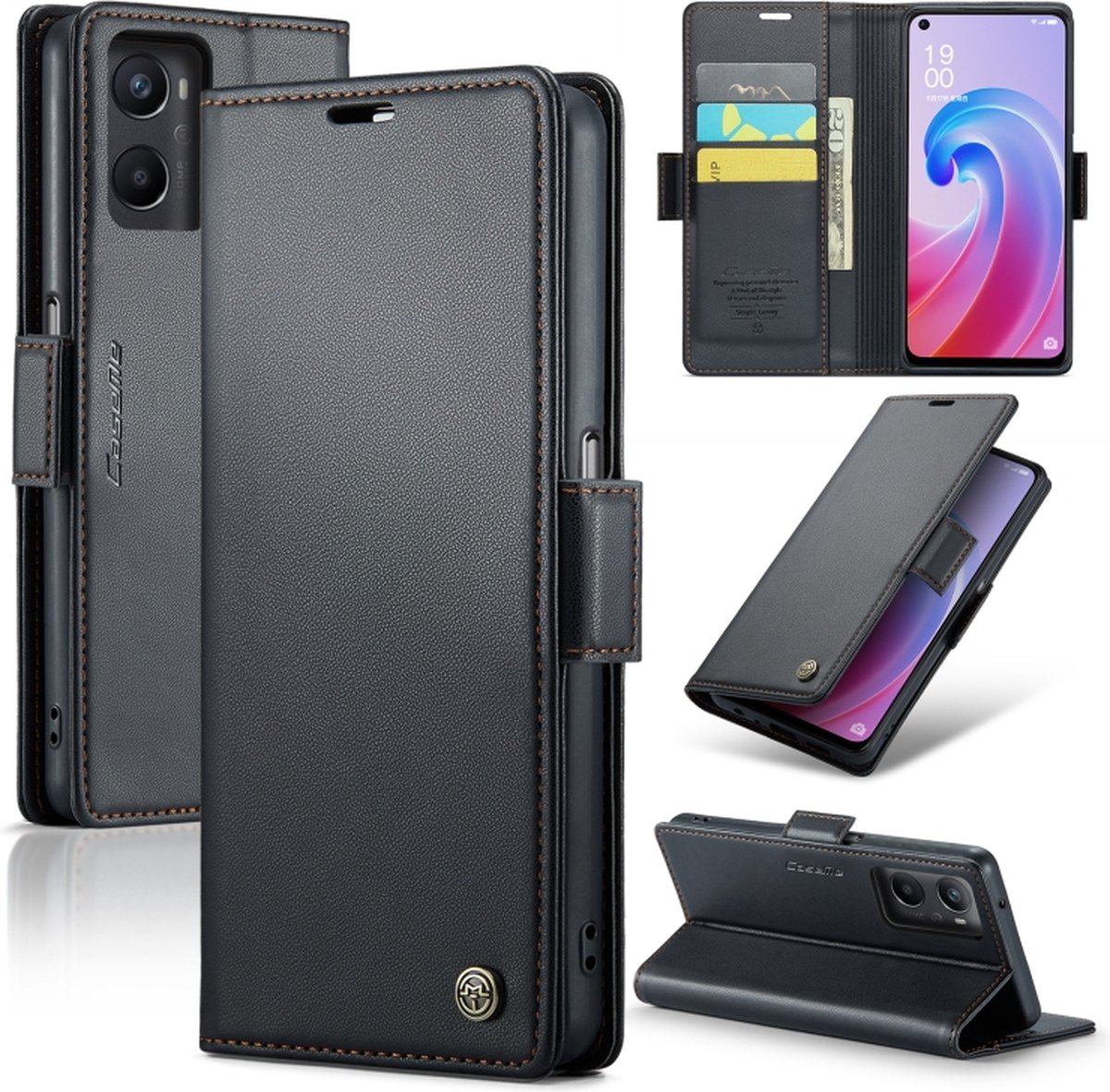CaseMe Wallet Case met RFID Bescherming en Magneetsluiting voor OPPO A96 4G _ Zwart