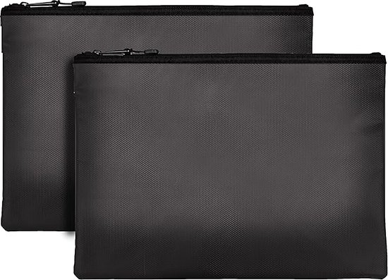2 pièces sac à documents ignifuge noir, 24*35 cm, sac ignifuge enduit de  silicone sans