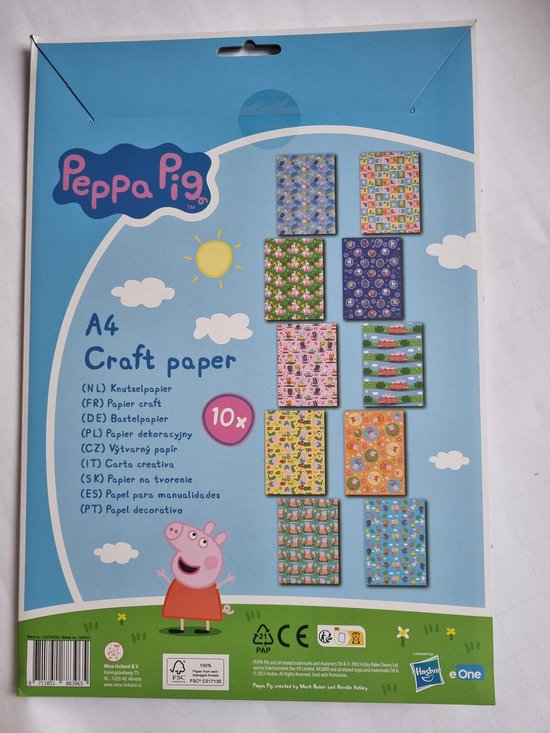 Peppa Pig knutselpapier, set van 10 A4 bladen met verschillende  afbeeldingen, knutsel,... | bol