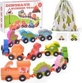 Dinosaurus Houten Treinset met Cijferpuzzels - Educatief & Motoriek Speelgoed - Kleurrijk en Veilig voor Kinderen