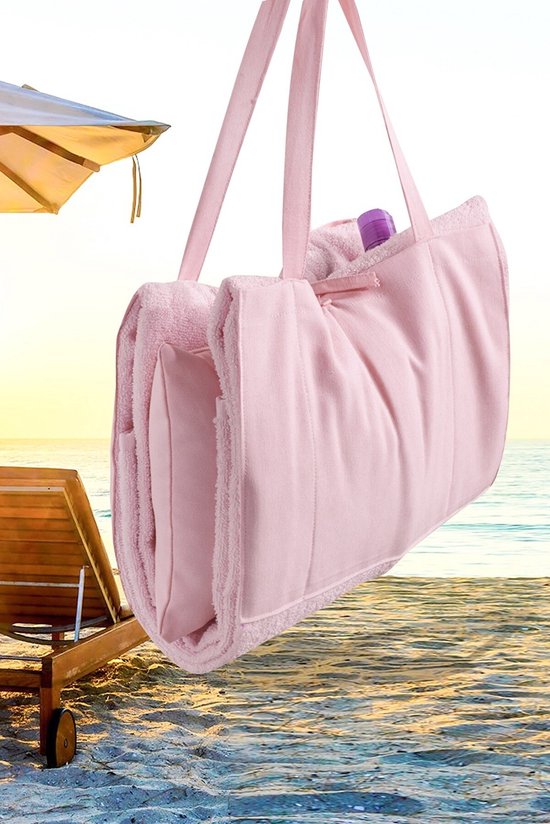 KY Home and Bath - Strand handdoek met tas en kussen- reistas - Roze