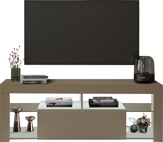 Meuble TV Nuvolix - Meuble TV - Table TV - avec éclairage LED - blanc -  bois - 140*35*50CM | bol