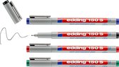 edding 150 S non-permanent pen - 4 stuks - zwart,rood,blauw,groen - ronde punt 0,3 mm - stift voor het beschrijven van glas, kunststof, folie en gladde oppervlakken - sneldrogend, met water corrigeerbaar