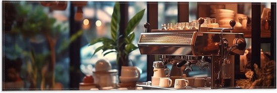 Vlag - Koffie - Apparaat - Planten - Kopjes - Lamp - 60x20 cm Foto op Polyester Vlag