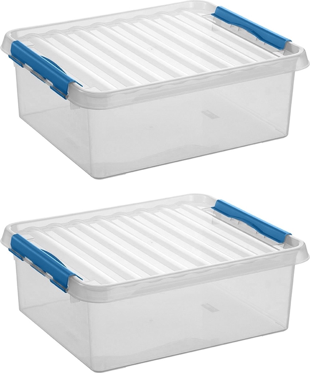 Sunware Q-Line opbergbox 25L - Set van 2 - Transparant/Blauw