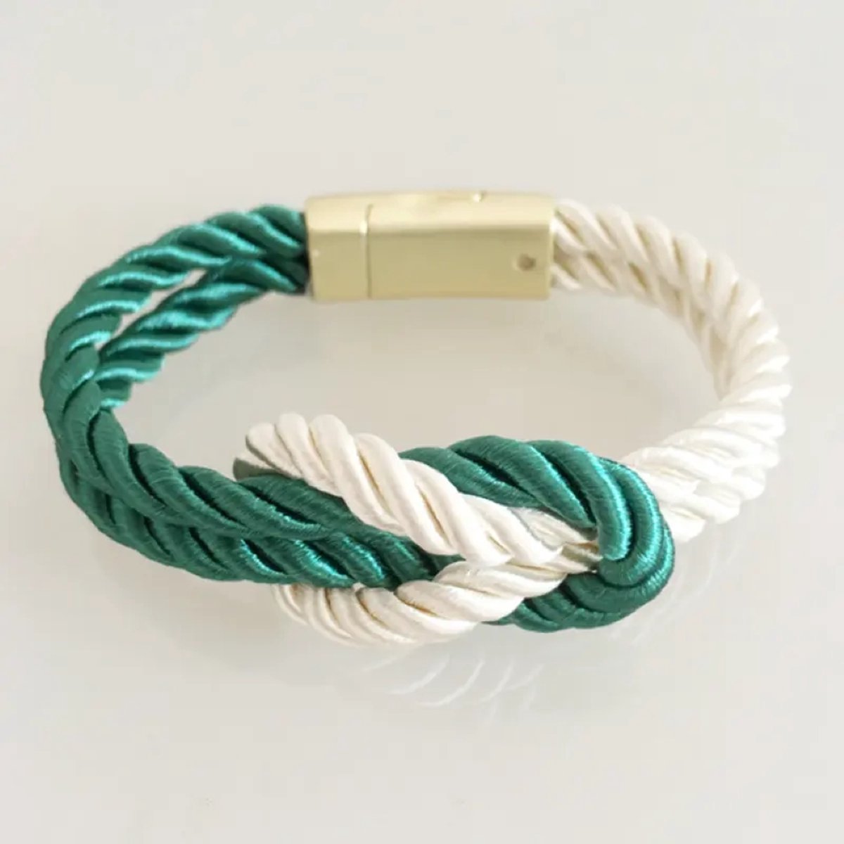 Walletstreet Yin Yang Armband – Gevlochten touw en RVS - Armbandje 19 cm Groen/Wit-voor mannen en vrouwen-Kerstcadeau-Ideale geschenk