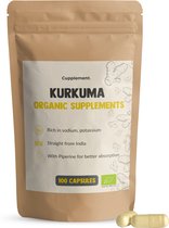 Cupplement - Kurkuma 100 Capsules - Biologisch - Anitoxidant - Met Zwarte Peper Piperine - 600 MG Per Capsule - Geen Poeder of Tabletten - Curcumine - Anitoxidant Supplement - Superfood