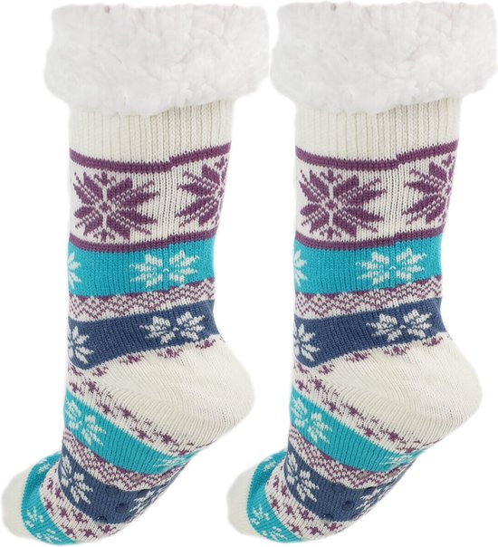 Huissokken- home socks- fluffy winter sokken- gevoerde sokken- anti slip sokken- warme sokken kleur wolwit aqua maat 38 39 40 41