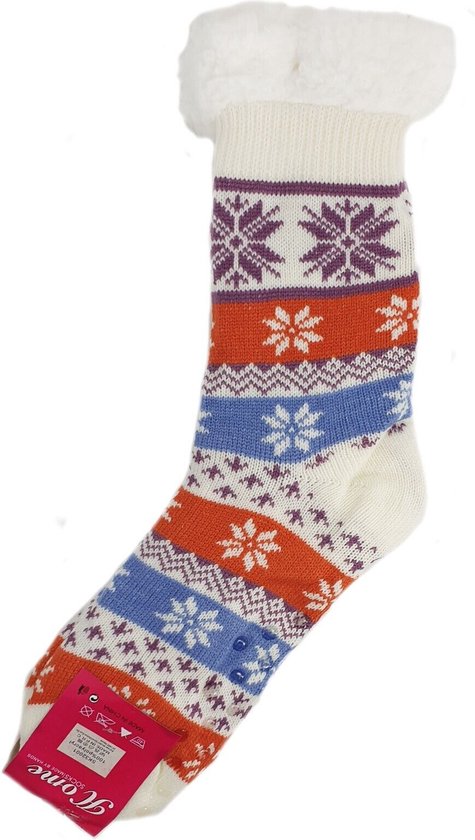 Huissokken- home socks- fluffy winter sokken- gevoerde sokken- anti slip sokken- warme sokken kleur wolwit multi maat 38 39 40 41