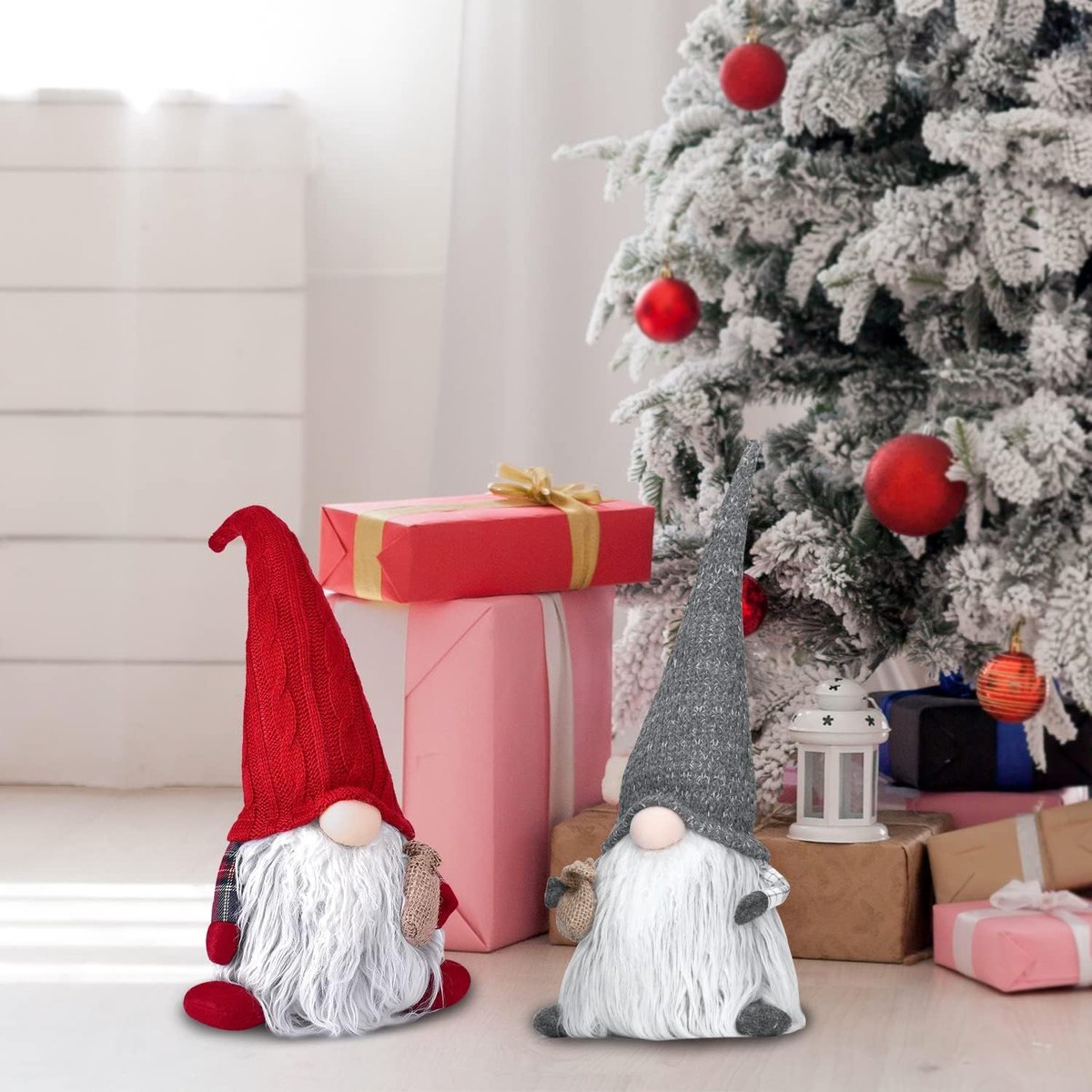 Holiday Home 11 LED Crackle Glass Gnome Christmas Décor - Red Christmas Tree, 11 in
