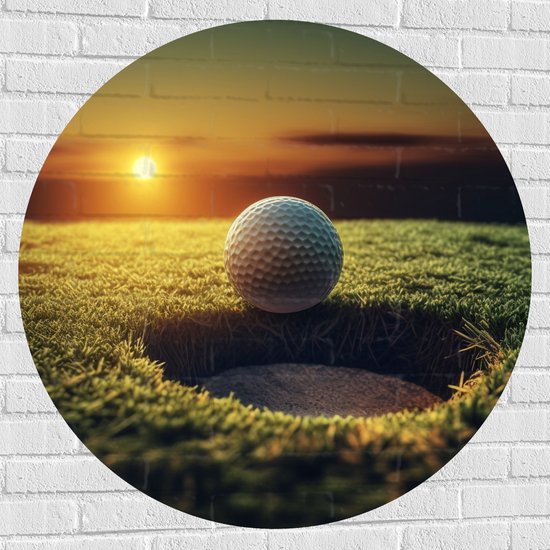 Muursticker Cirkel - Golf - Golfbal - Zonsondergang - 100x100 cm Foto op Muursticker