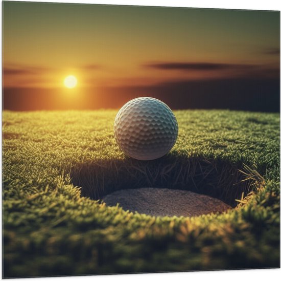 Vlag - Golf - Golfbal - Zonsondergang - 100x100 cm Foto op Polyester Vlag