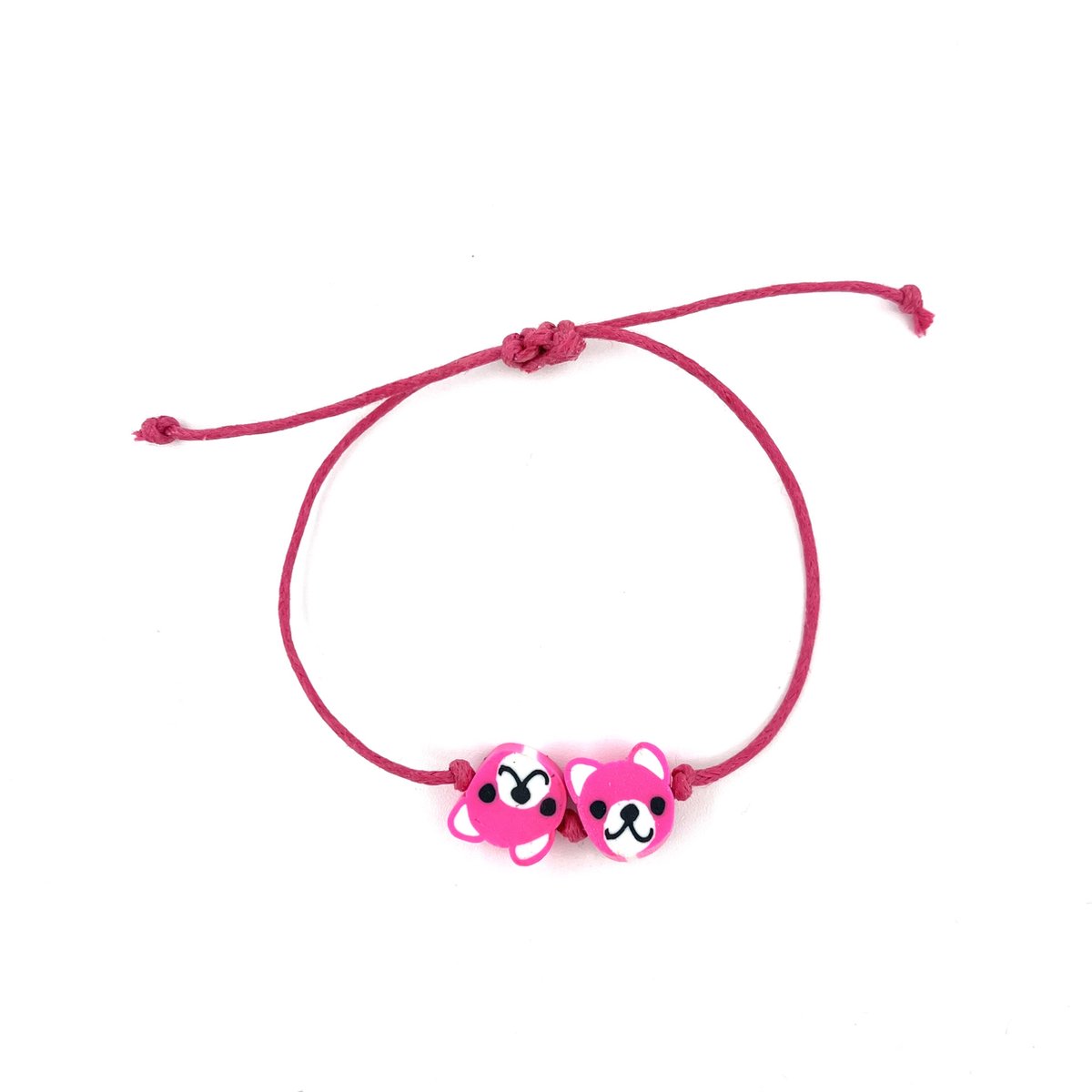Luna-Leena duurzame kinderarmband beer - roze - L15cm - handgemaakt in Nepal - bear beads- kids bracelet - accessoires - feest - cadeau - kinderfeestje - verjaardag - sieraad