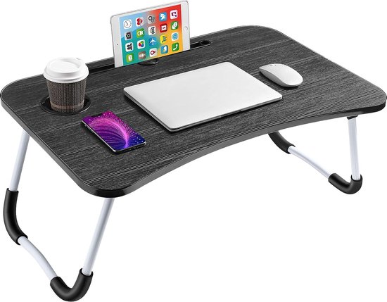 laptopbedtafel, draagbaar laptopbureau, notebookstandaard, leeshouder, ontbijtblad met opvouwbare poten en bekersleuf